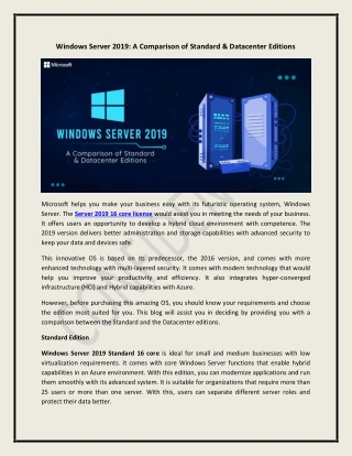 Windows Server 2019: A Comparison of Standard & Datacenter Editions