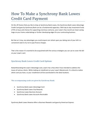 How To Make a Synchrony Bank Lowes Credit Card Payment