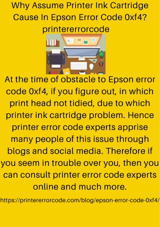 Why Assume Printer Ink Cartridge Cause In Epson Error Code 0xf4