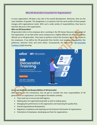 Why HR Generalist Is Essential For Organizations?