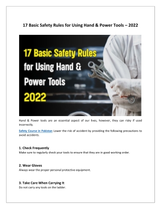 17 Basic Safety Rules for Using Hand & Power Tools - 2022