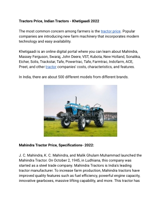 Tractors Price, Indian Tractors - Khetigaadi 2022