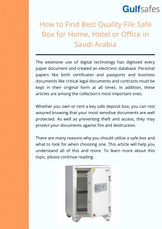 How to Find Best Quality File Safe Box for Home, Hotel or Office in Saudi Arabia