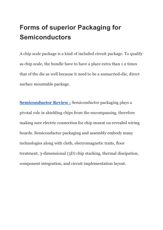 Forms of superior Packaging for Semiconductors
