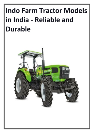 Indo Farm Tractor Models in India - Reliable and Durable
