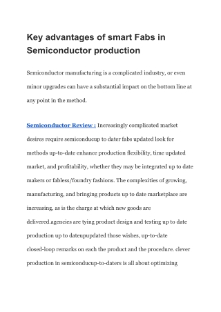 Key advantages of smart Fabs in Semiconductor production