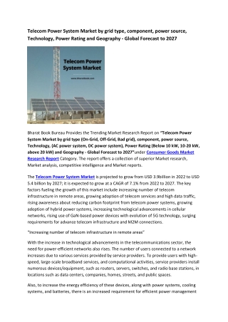Global Telecom Power System Market Research Report 2022-2027