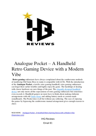 Analogue Pocket – A Handheld Retro Gaming Device with a Modern Vibe