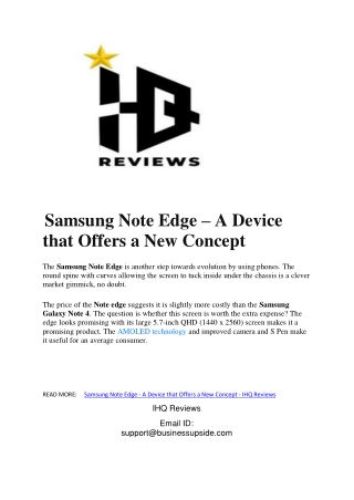 Samsung Note Edge – A Device that Offers a New Concept
