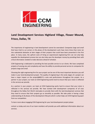 Land Development Services in Highland Village, Flower Mound, Frisco, Dallas, TX