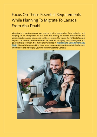 Focus On These Essential Requirements While Planning To Migrate To Canada From Abu Dhabi
