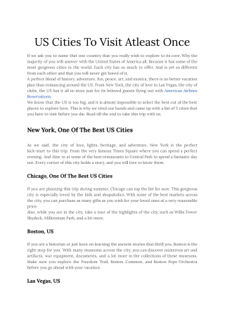 US Cities To Visit Atleast Once