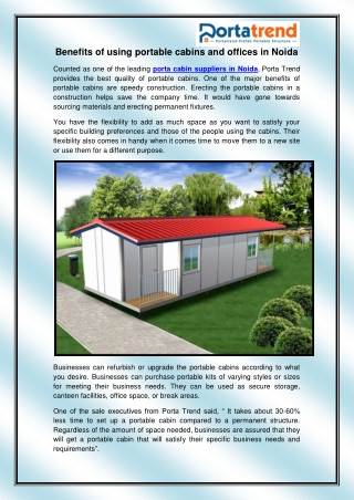 Porta Cabin Suppliers in Noida