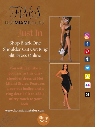 Shop Black One Shoulder Cut Out Ring Slit Dress Online