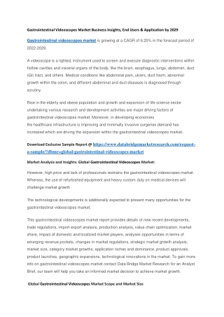 Gastrointestinal Videoscopes Market Business Insights, End Users & Application by 2029