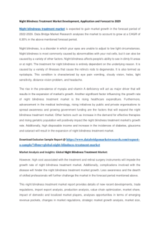 Night Blindness Treatment Market Development, Application and Forecast to 2029