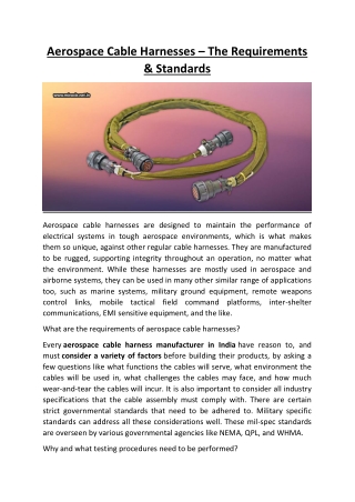 Aerospace Cable Harnesses – The Requirements & Standards