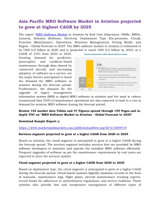 Asia Pacific MRO Software Market in Aviation projected to grow at highest CAGR by 2025