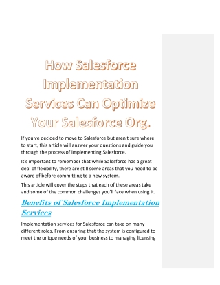 How Salesforce Implementation Services Can Optimize Your Salesforce Org