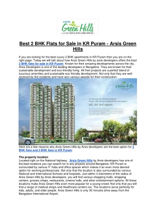 Best 2 BHK Flats for Sale in KR Puram - Arsis Green Hills