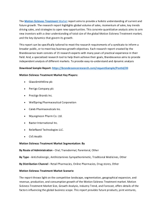 Motion Sickness Treatment Market