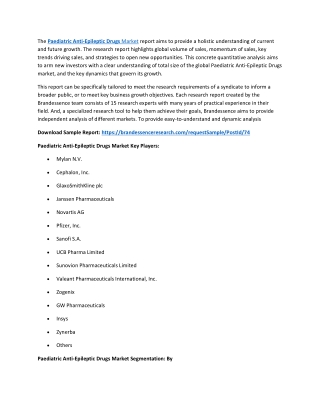 Paediatric Anti-Epileptic Drugs Market