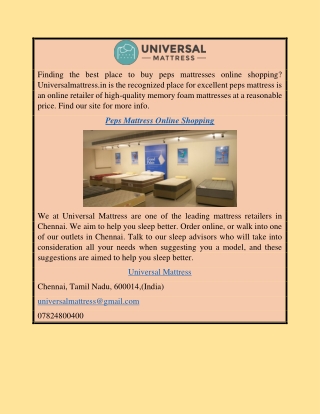 Peps Mattress Online Shopping | Universalmattress.in