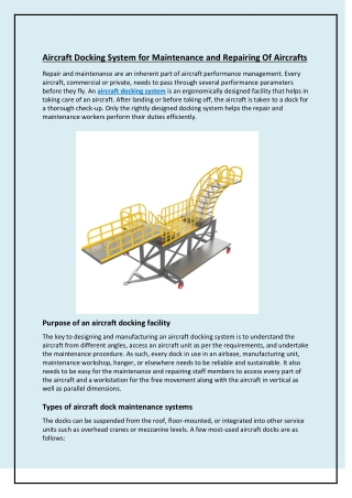 Aircraft Docking System For Maintenance And Repairing Of Aircrafts