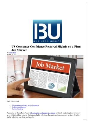 US Consumer Confidence Restored Slightly on a Firm Job Market