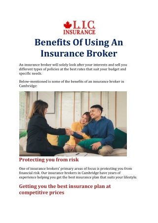 Benefits Of Using An Insurance Broker