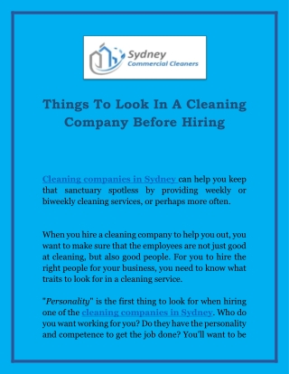 Things To Look In A Cleaning Company Before Hiring