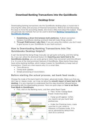 Download Banking Transactions into the QuickBooks Desktop Error