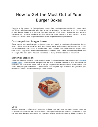 How to Get the Most Out of Your Burger Boxes