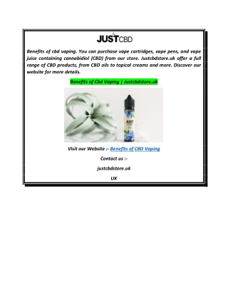 Benefits of Cbd Vaping  Justcbdstore.uk