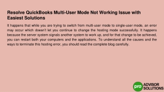 Don't Worry Solve QuickBooks Multi-User Mode Not Working With The Easiest Soluti