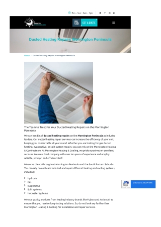 Ducted Heating Repairs Mornington Peninsula
