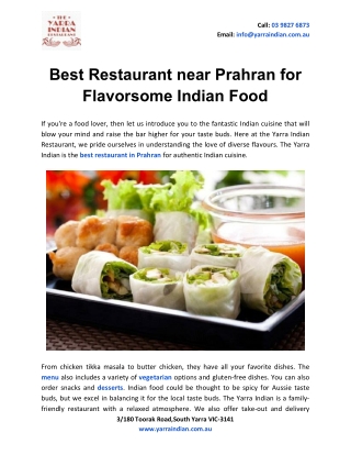 Best Restaurant near Prahran for Flavorsome Indian Food