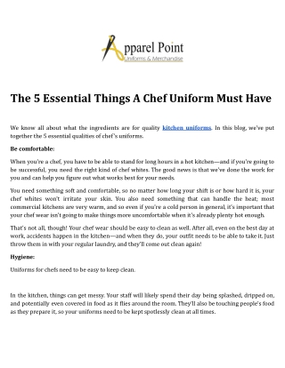 The 5 Essential Things A Chef Uniform Must Have