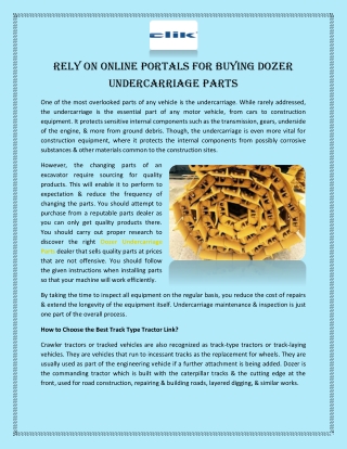 Rely on Online Portals for Buying Dozer Undercarriage Parts