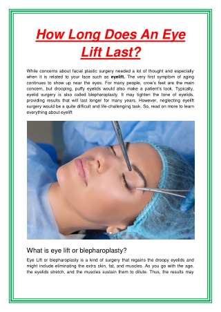 How Long Does An Eye Lift Last
