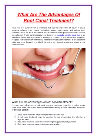 What Are The Advantages Of Root Canal Treatment