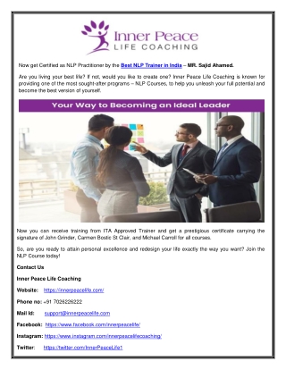 Best NLP Trainer in India  - Inner Peace Life Coaching