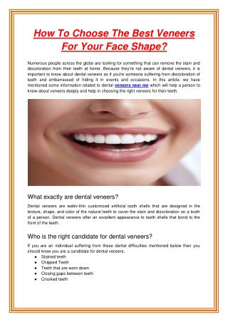 How To Choose The Best Veneers For Your Face Shape