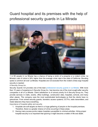 Guard hospital and its premises with the help of professional security guards in La Mirada