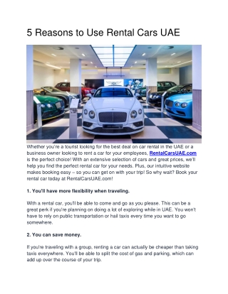 5 Reasons to Use Rental Cars UAE