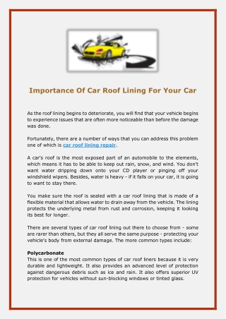 Importance Of Car Roof Lining For Your Car