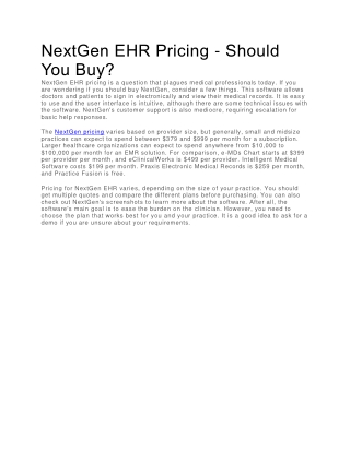 NextGen EHR Pricing