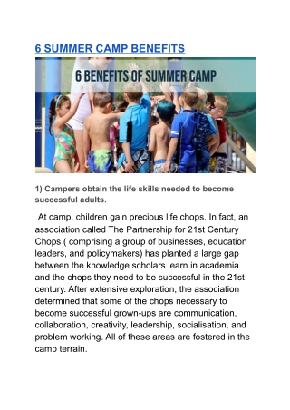 6 SUMMER CAMP BENEFITS