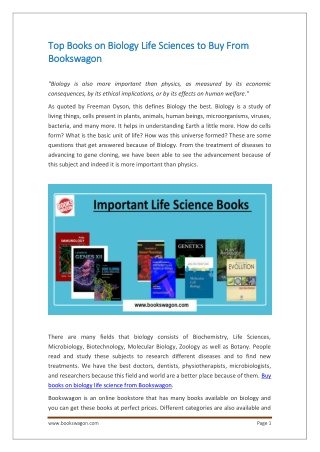 Top Books on Biology Life Sciences to Buy From Bookswagon