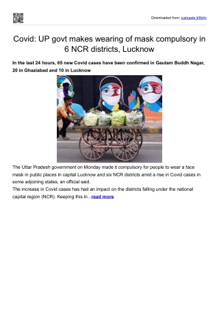 Covid-UP govt makes wearing of mask compulsory in 6 NCR districts, Lucknow